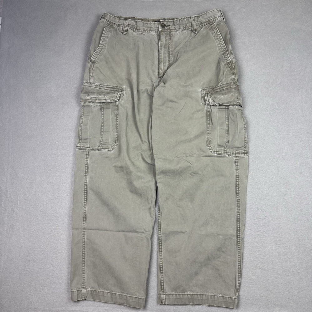 Y2K VTG Old Navy‎ Green Cargo Pants  Weathered Distressed Baggy 36x29*